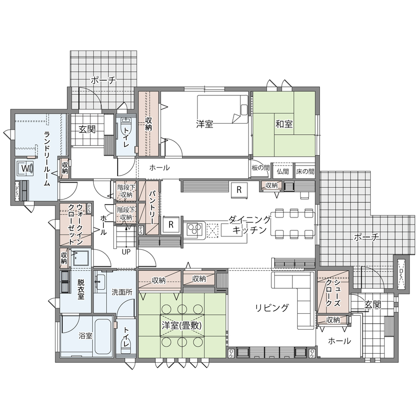 ウィザースホーム 【3900万円台／二世帯住宅／収納充実／間取図有】全員の想いを詰め込み、家族仲をさらに深める二世帯住宅の間取り図（5K以上）1階