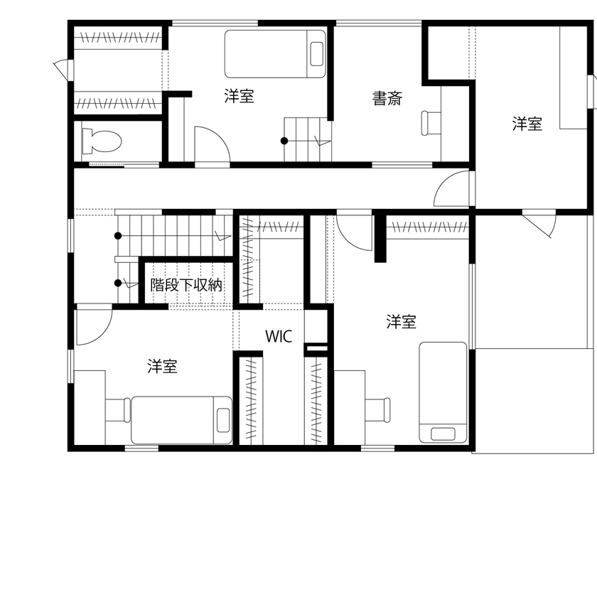 ウィザースホーム 【2600万円台／中庭／スキップフロア／間取図有】BBQなどホームパーティを楽しむ開放的な屋上のある家の間取り図（4LDK）2階