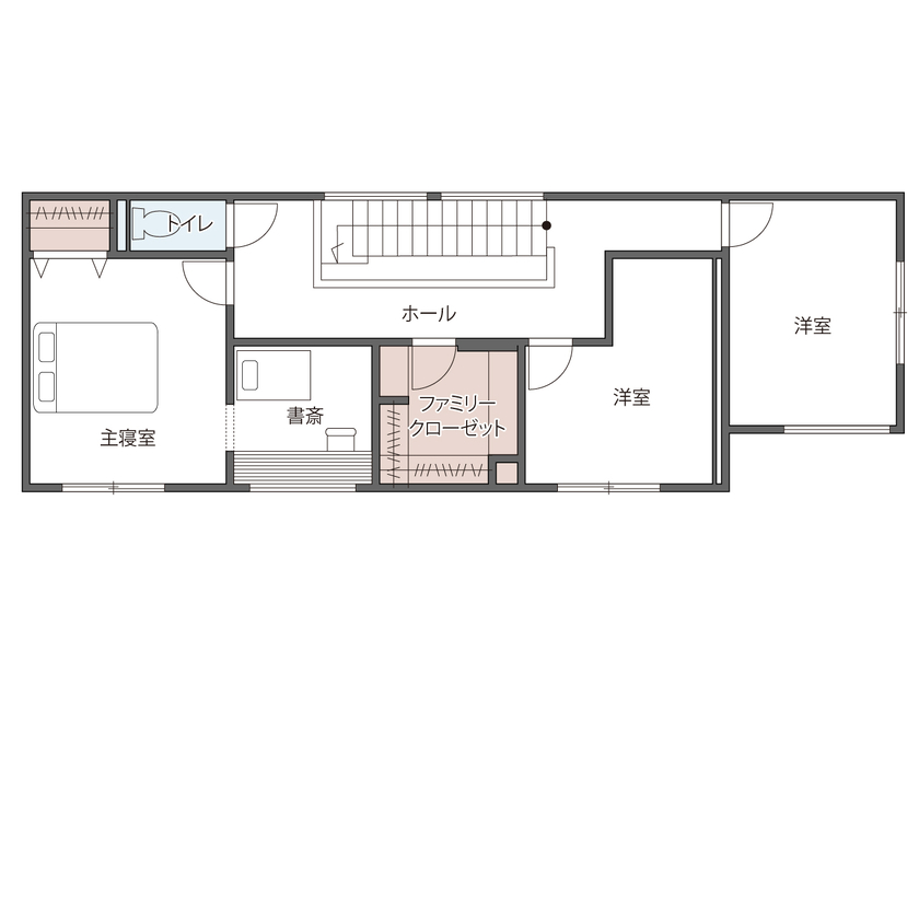 ウィザースホーム 【3500万円／中庭／収納充実／間取図】中庭と天井高2.6mのリビングにより、伸びやかな開放感を楽しむ家の間取り図（4LDK＋書斎+WIC+SC）2階