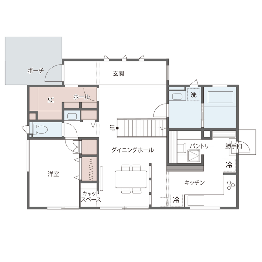 ウィザースホーム 【2800万円／2階リビング／間取図】セカンドライフを愉しむ、大人の住まい。緑豊かな眺望を活かす大開口の間取り図（3LDK+2WIC+SC）1階