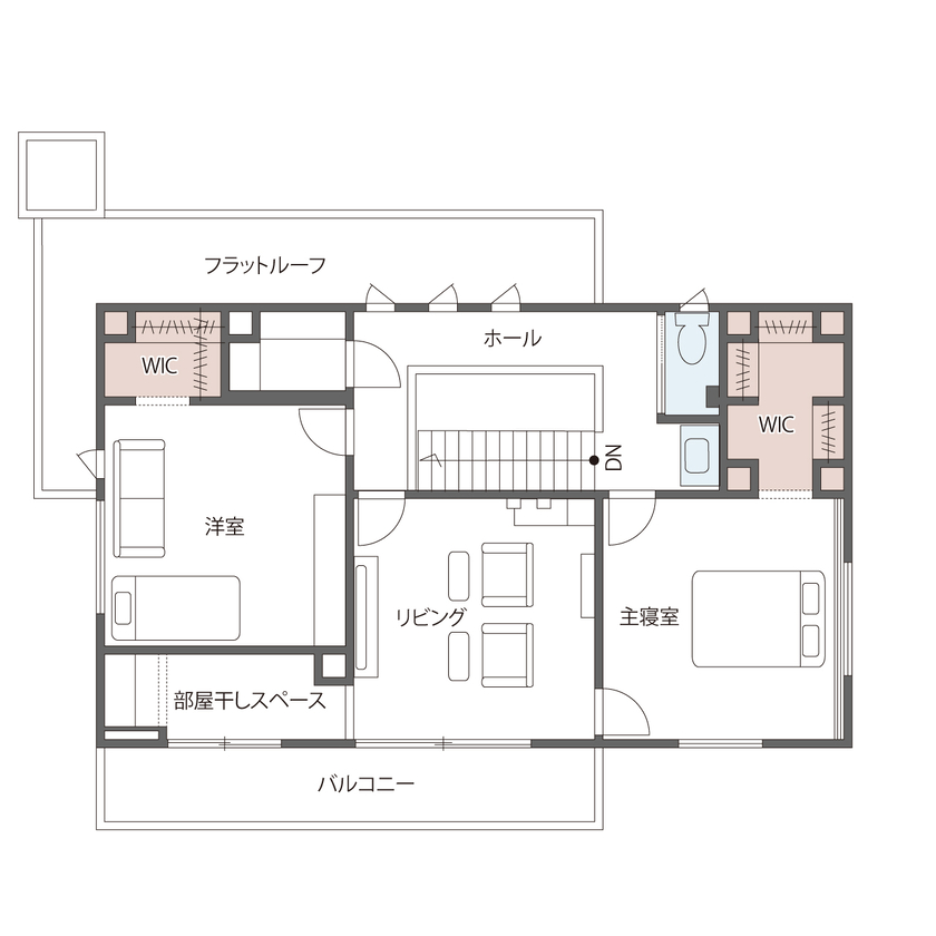 ウィザースホーム 【2800万円／2階リビング／間取図】セカンドライフを愉しむ、大人の住まい。緑豊かな眺望を活かす大開口の間取り図（3LDK+2WIC+SC）2階