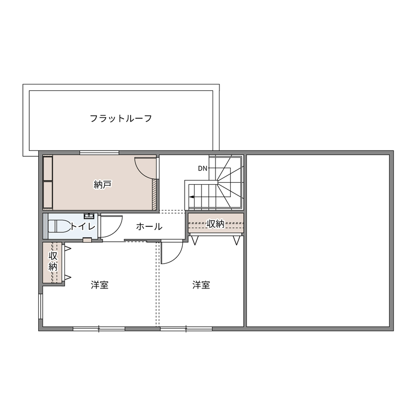 ウィザースホーム 【1900万円／ペット／趣味／間取図】海が好きな二人の、愛犬と過ごすカリフォルニアスタイルの家の間取り図（2LDK+納戸+WIC）2階