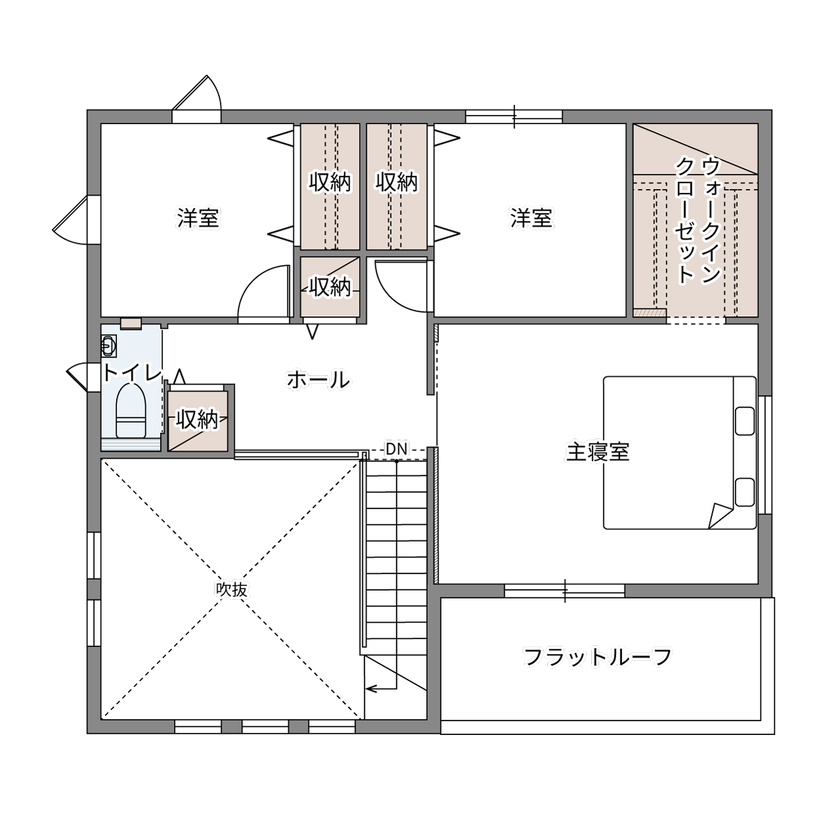 ウィザースホーム 【2400万円／吹抜／ペット／間取図】家事ラク動線と光あふれる吹き抜けがつくる、快適な暮らしの間取り図（3LDK+WIC+SC）2階
