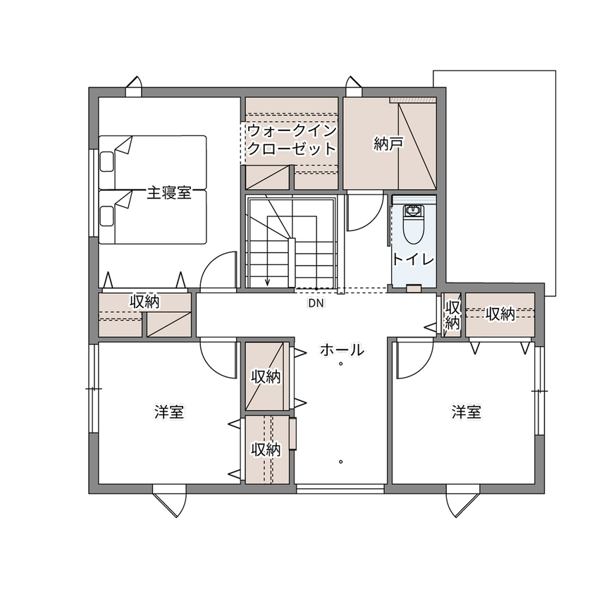 ウィザースホーム 【2200万円／家事動線／太陽光／間取図】回遊動線と収納の工夫で、自分たちらしく快適に暮らせる住まいにの間取り図（3LDK+納戸+WIC+SC）2階