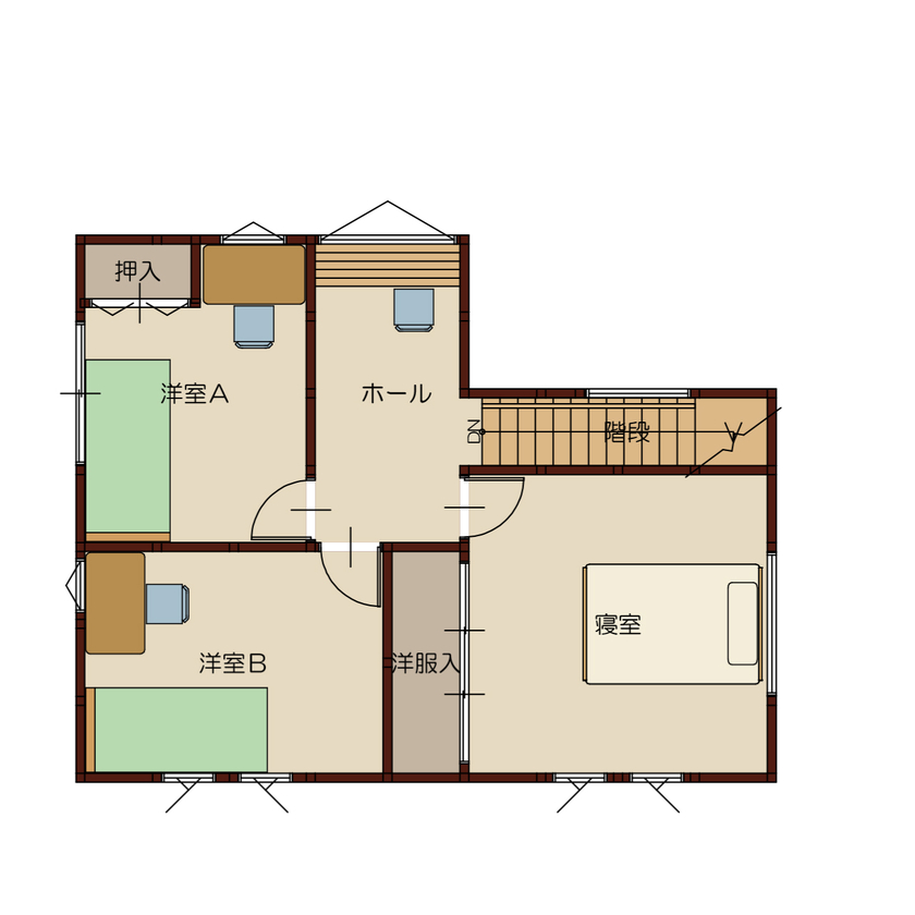高勝の家 【仙台市｜間取り図有】大好きなインテリアが映えるやわらかな家。趣味のスペースも設けて暮らしが充実の間取り図（3LDK）2階