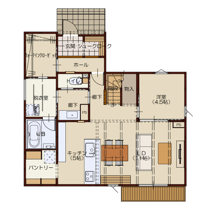 高勝の家 【黒川郡｜間取り図有】木の香りと温もりに包まれて、子どもが健やかに育つ家の間取り図（4LDK）1階