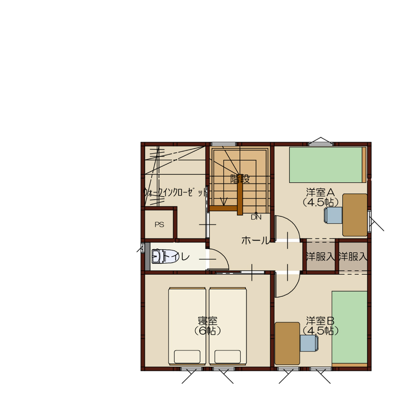 高勝の家 【黒川郡｜間取り図有】木の香りと温もりに包まれて、子どもが健やかに育つ家の間取り図（4LDK）2階