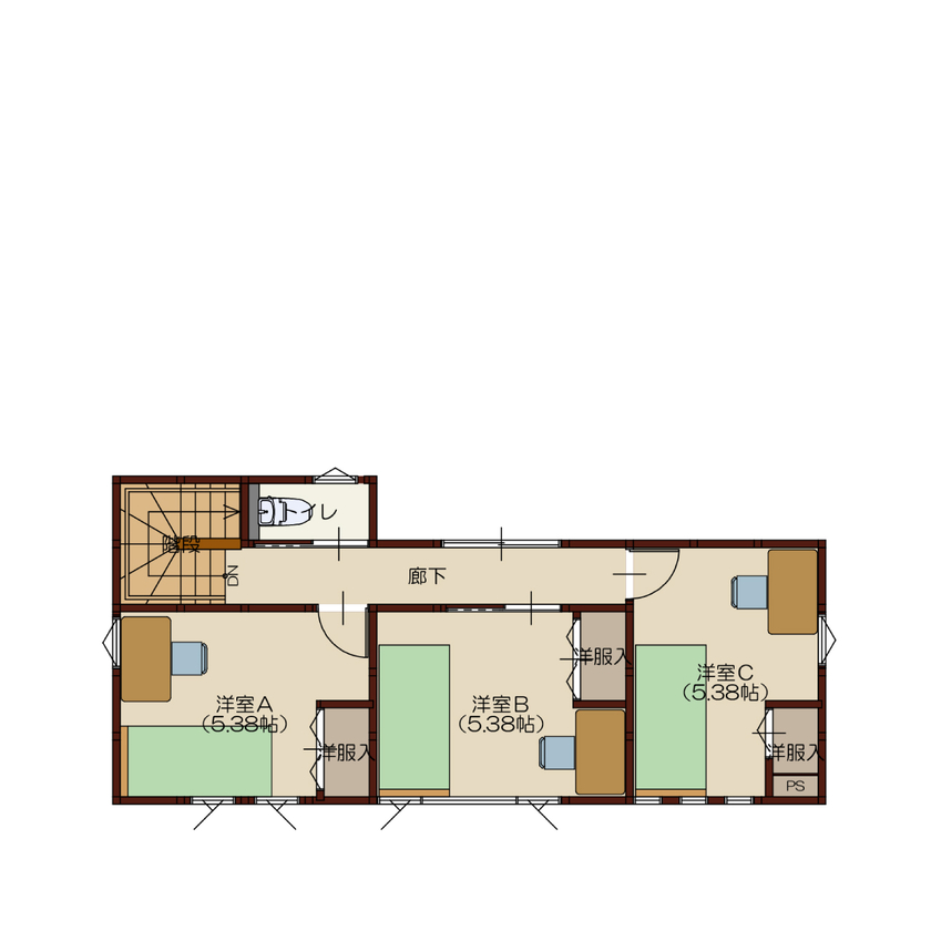 高勝の家 【間取り図有】柔軟に暮らせる間取りと回遊動線。個室居酒屋のような小上がり和室がお気に入りの間取り図（5LDK）2階
