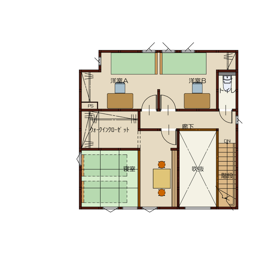 高勝の家 【間取り図有】無垢床と吹き抜けが心地いい住まい。便利な家事動線や趣味スペースも叶って大満足の間取り図（3LDK）2階