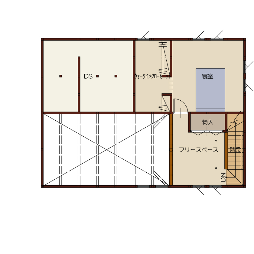 高勝の家 【間取り図有｜吹き抜け｜薪ストーブ】子どもの感性が育つ、木のある暮らし。休日は家族でBBQもの間取り図（3LDK）2階