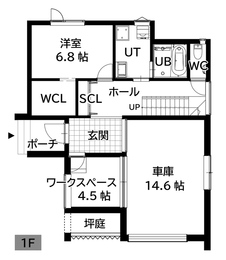 ジョイフルホーム 【札幌市/2000～2500万円/バイク/2階リビング】札幌市内で叶えたビルトインガレージハウスの間取り図（4LDK）１階