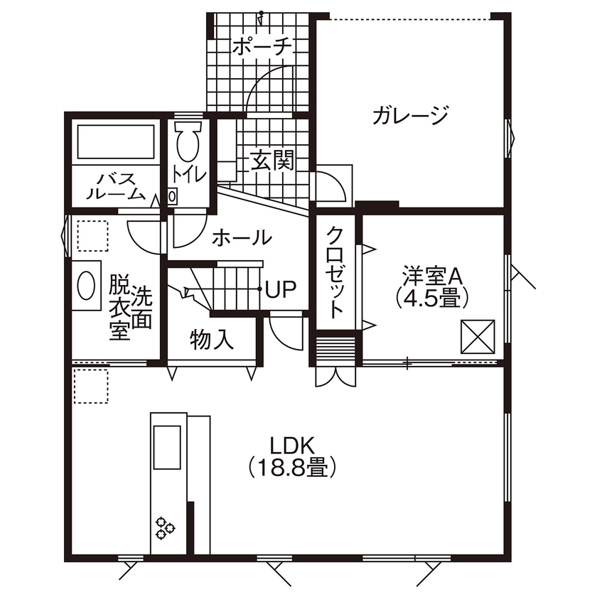 ジョイフルホーム 大切なバイクのために作ったガレージハウス。予算も手頃で大満足の住まいにの間取り図（4LDK）1階