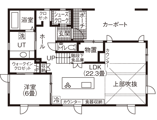 藤和建業（パナソニックビルダーズグループ） 【3LDK間取図/アイランドキッチン/吹抜け/二世帯】「より暮らしやすく」　住み替えで快適＆便利を実現の間取り図（4LDK）1階