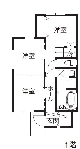 八幡 【東京ゼロエミ水準3/2000万円台/25坪/間取り図】吹き抜けと大開口が生む明るく開放的にのびのび暮らせる家の間取り図（3LDK）1階
