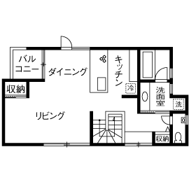 八幡 【東京ゼロエミ水準3/31坪/間取り図】アウトドア派も満足の収納力抜群なビルトインガレージの箱型外観な家の間取り図（2LDK+ビルトインガレージ）2階