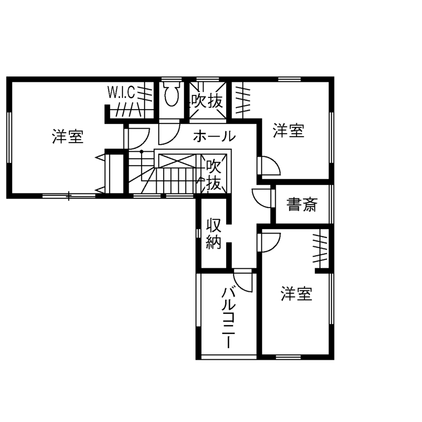 八幡 【東京ゼロエミ水準3/2800万円台/32.3坪/間取り図/吹き抜け】自然と会話がうまれる明るく開放的なL字型の家の間取り図（3LDK）2階