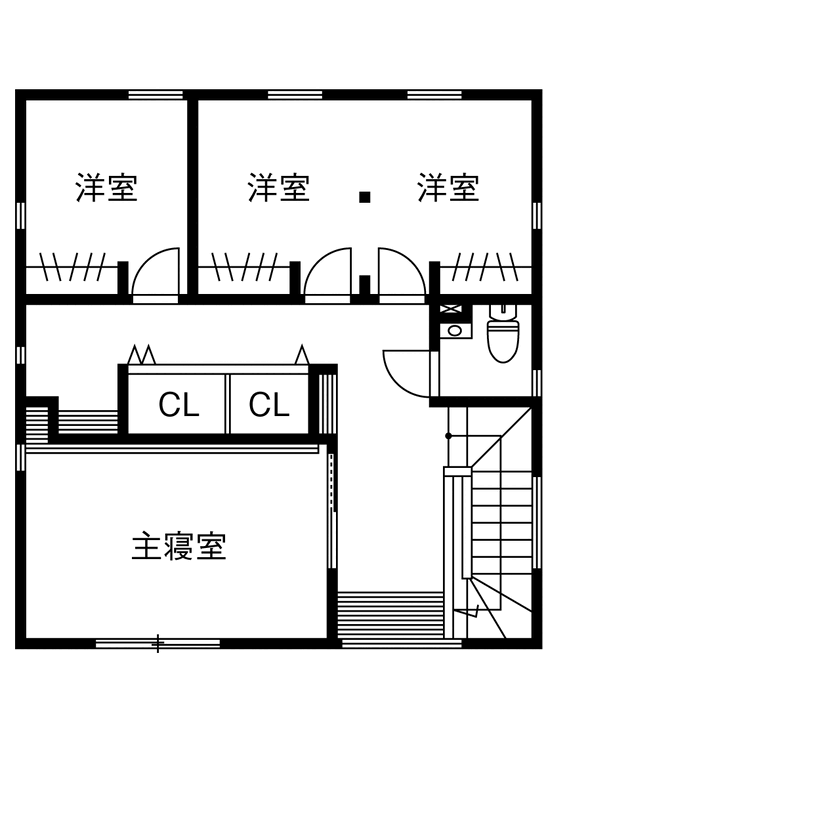 八幡 【2800万円台／太陽光発電／高気密・高断熱／回遊動線／間取図】快適動線と高性能を叶えた家族5人が集う家の間取り図（3LDK）2階
