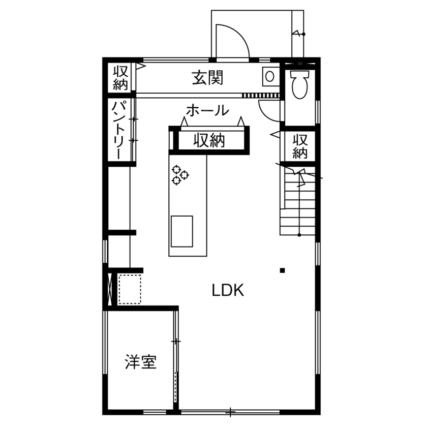 八幡 【東京ゼロエミ水準3/2700万円台/30坪台/太陽光発電】適正価格で建てる全館空調で快適な住み心地と動線の家の間取り図（2LDK+仕事部屋）1階