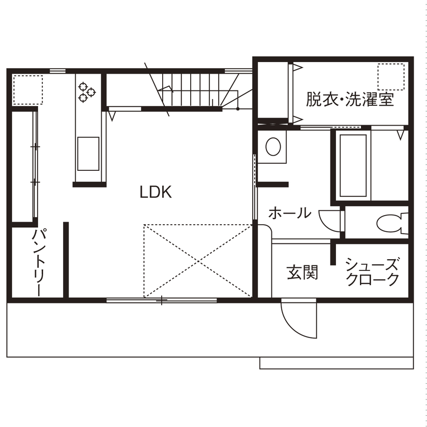 八幡 【東京ゼロエミ水準3/2700万円台/30.3坪/間取り図】補助金制度も活用！憧れを実現した快適アメリカンハウスの間取り図（3LDK）1階