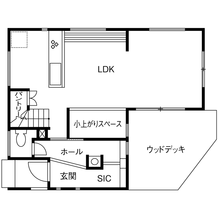 八幡 【東京ゼロエミ水準3／3000万円台／延床30.9坪／間取図】補助金利用で賢く！こだわり満載の高性能住宅の間取り図（3LDK+WIC+SIC）1階