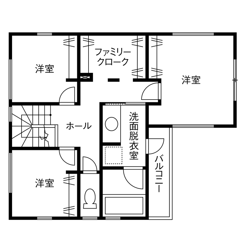 八幡 【東京ゼロエミ水準3／3000万円台／延床30.9坪／間取図】補助金利用で賢く！こだわり満載の高性能住宅の間取り図（3LDK+WIC+SIC）2階