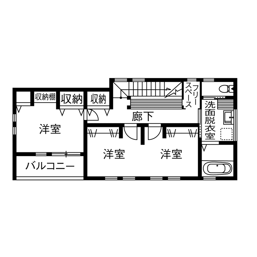 八幡 【2000万円～2499万円／延床28.6坪／間取図有／書斎】こだわり抜いたからこそ、家にいる時間がとても幸せ！の間取り図（2LDK+書斎+SIC）2階