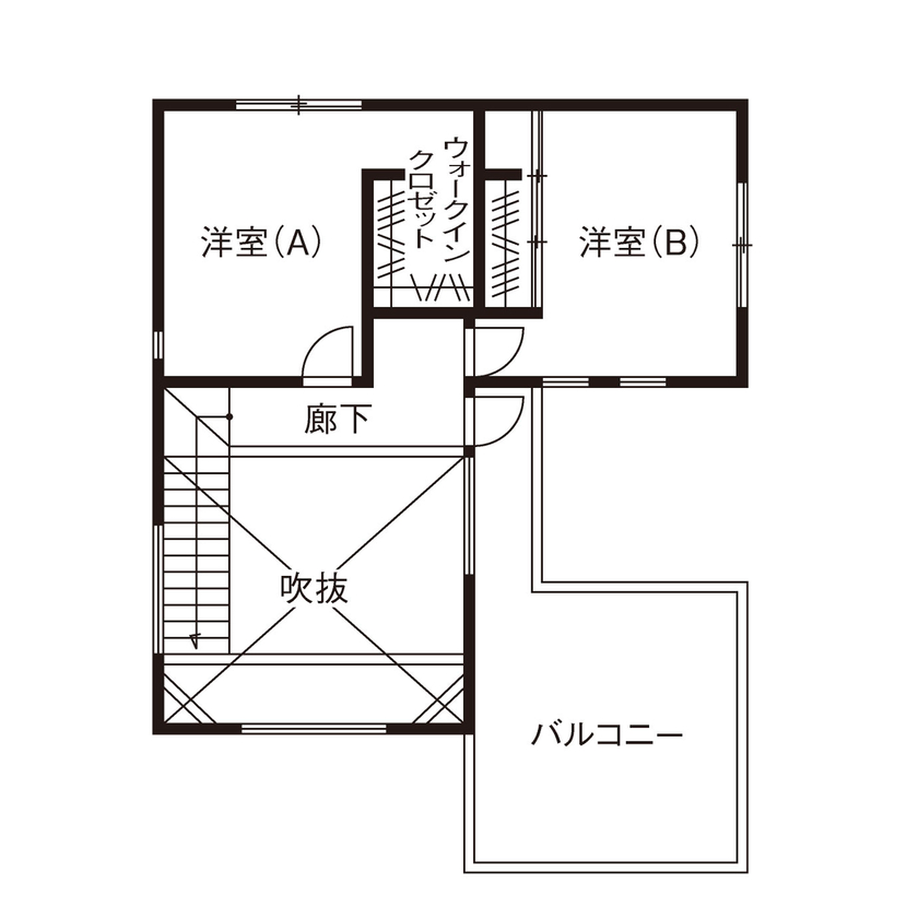 ケー・エイチ・ケー 【シンプルモダン×中庭×リゾートライク｜間取り図あり】開放感あふれるプライベートテラスのある家の間取り図（2LDK）2階
