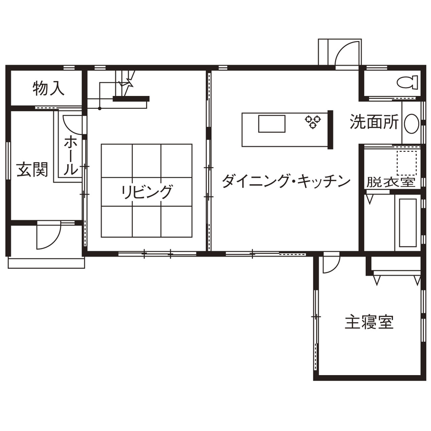 ケー・エイチ・ケー 【和モダン×土間×吹抜けリビング】家全体がひとつになったような大空間が広がる、和の趣あふれる住まいの間取り図（3LDK）1階