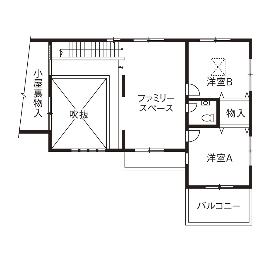 ケー・エイチ・ケー 【和モダン×土間×吹抜けリビング】家全体がひとつになったような大空間が広がる、和の趣あふれる住まいの間取り図（3LDK）2階