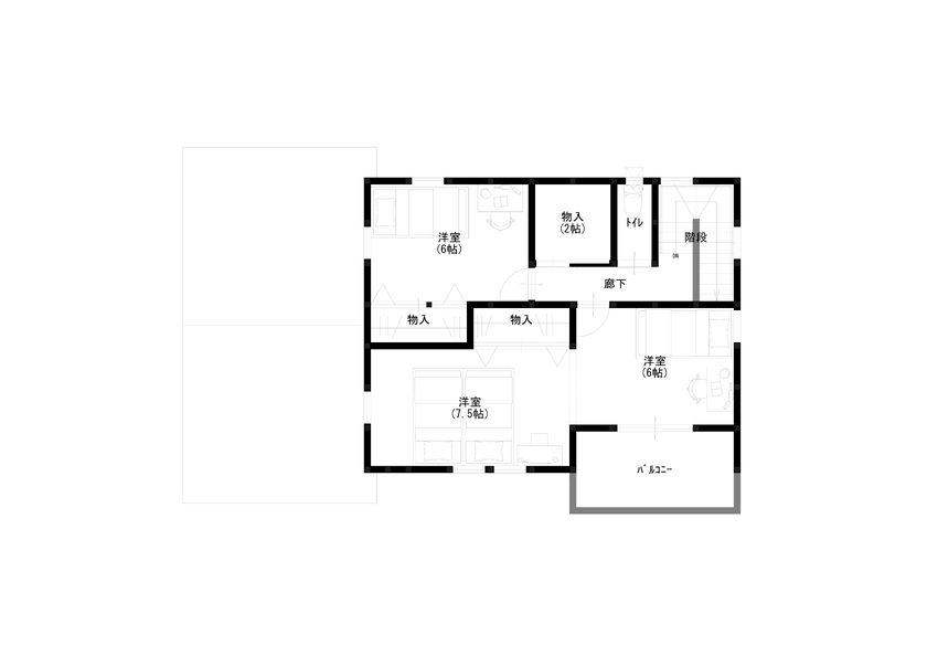 ケー・エイチ・ケー 【2000万円台/北欧風/無垢素材】日々の疲れを癒す空間。木素材をふんだんに取り入れた明るい家の間取り図（3LDK＋食品庫）2階