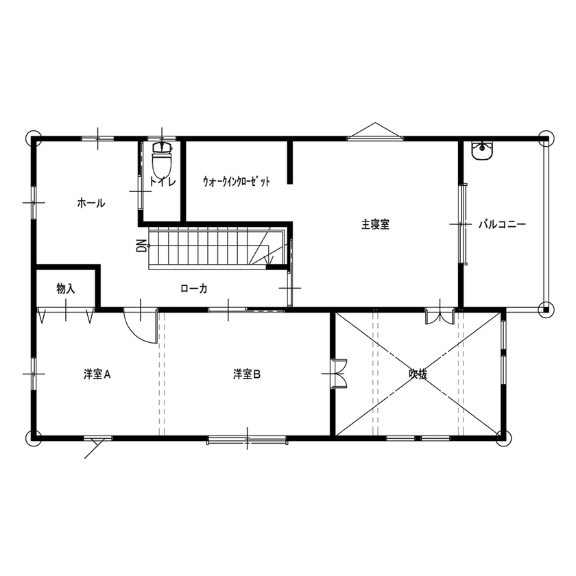 大之木ダイモ 【2000万円台/間取り図有/3人家族/狭小】変形地でも収納充実で広々明るい快適な暮らしの間取り図（３LDK+WIC）2階