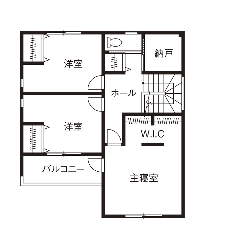 タマホーム 【1700万円台/110.95平米/間取り図あり】暮らし易くシンプルな家を希望  豊富な収納と家事動線に配慮した家の間取り図（3LDK）2階