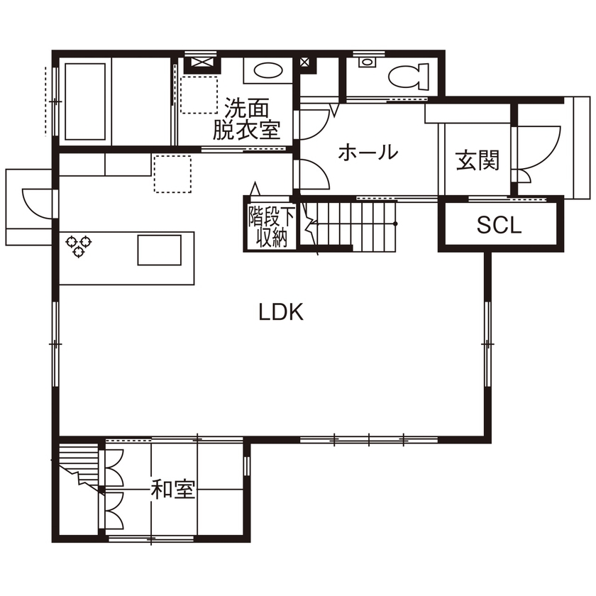 タマホーム 【1000万円台/113.03平米/間取り図有り】子育て＆家事ラクを大切に考えた家族みんなが笑顔で暮らす憩いの家の間取り図（4LDK）1階