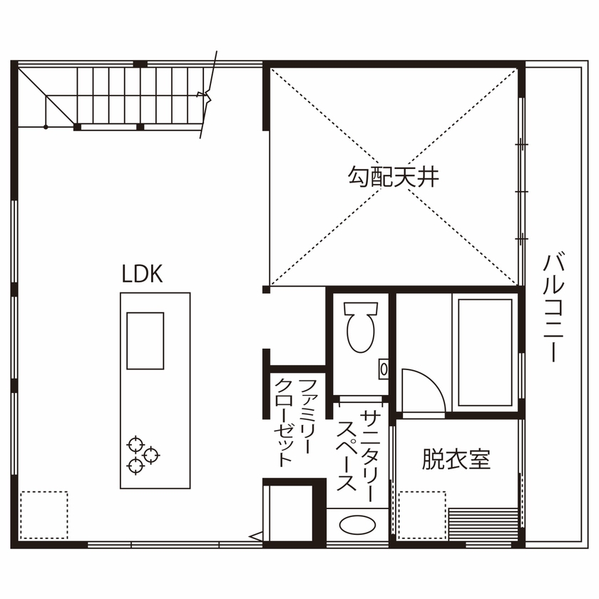 タマホーム 【1000万円台/97.7平米/間取り図有】動線や収納の工夫で家事ラクを実現。角地を有効活用した明るく快適な家の間取り図（2LDK）2階