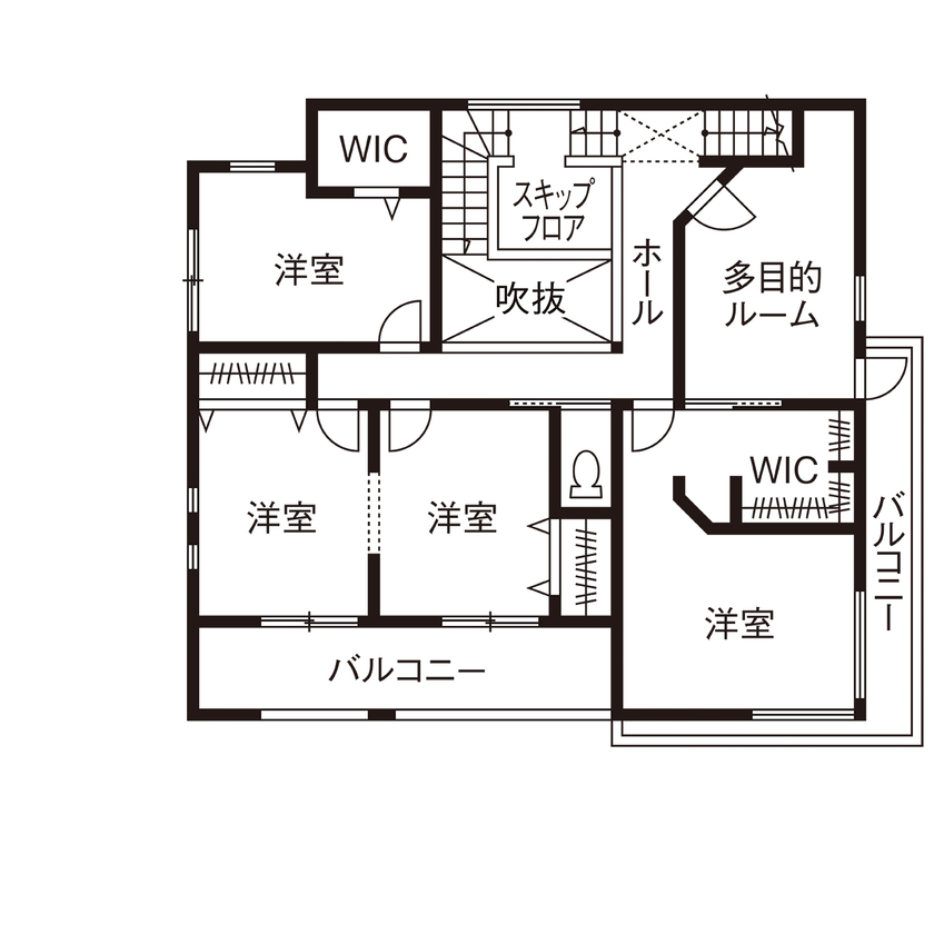 タマホーム 【4000万円台/169.34平米/間取り図有】屋上庭園＆ボルダリングウォールが特徴の遊び心満載の楽しい住まいの間取り図（6LDK）2階