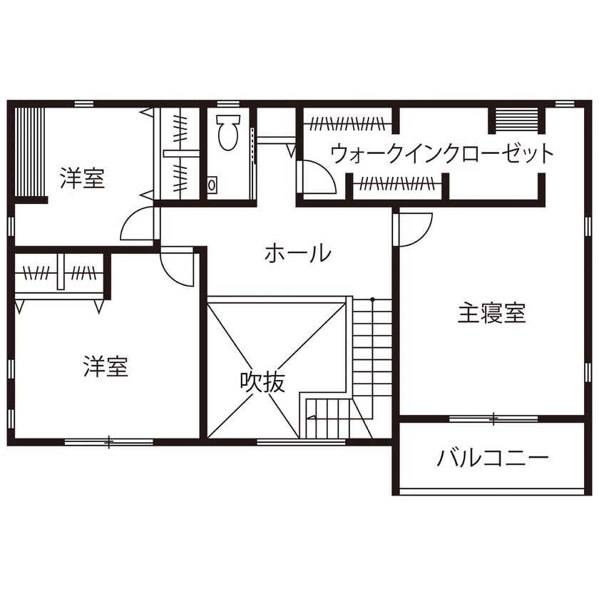 タマホーム 【2000万円台/134.34平米/間取り図有】キッチンや階段も素材にこだわった上質感が際立つスタイリッシュな家の間取り図（3LDK）2階