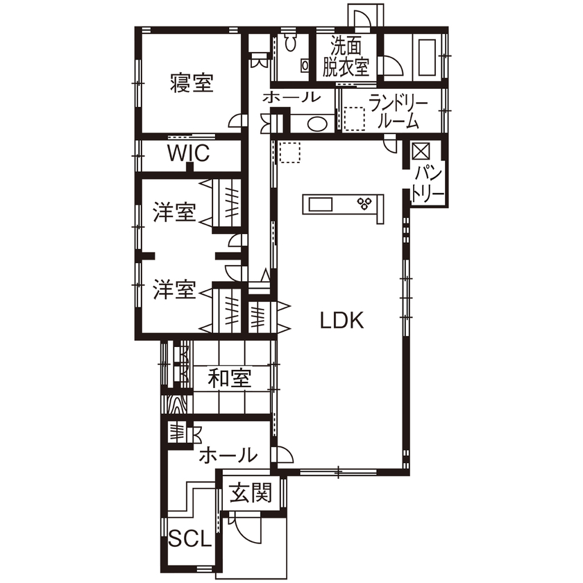 タマホーム 【2000万円台/149.47平米/間取り有】心地よい空間演出や家事ラクに配慮。ナチュラルテイストの平屋の住まいの間取り図（2LDK）1階