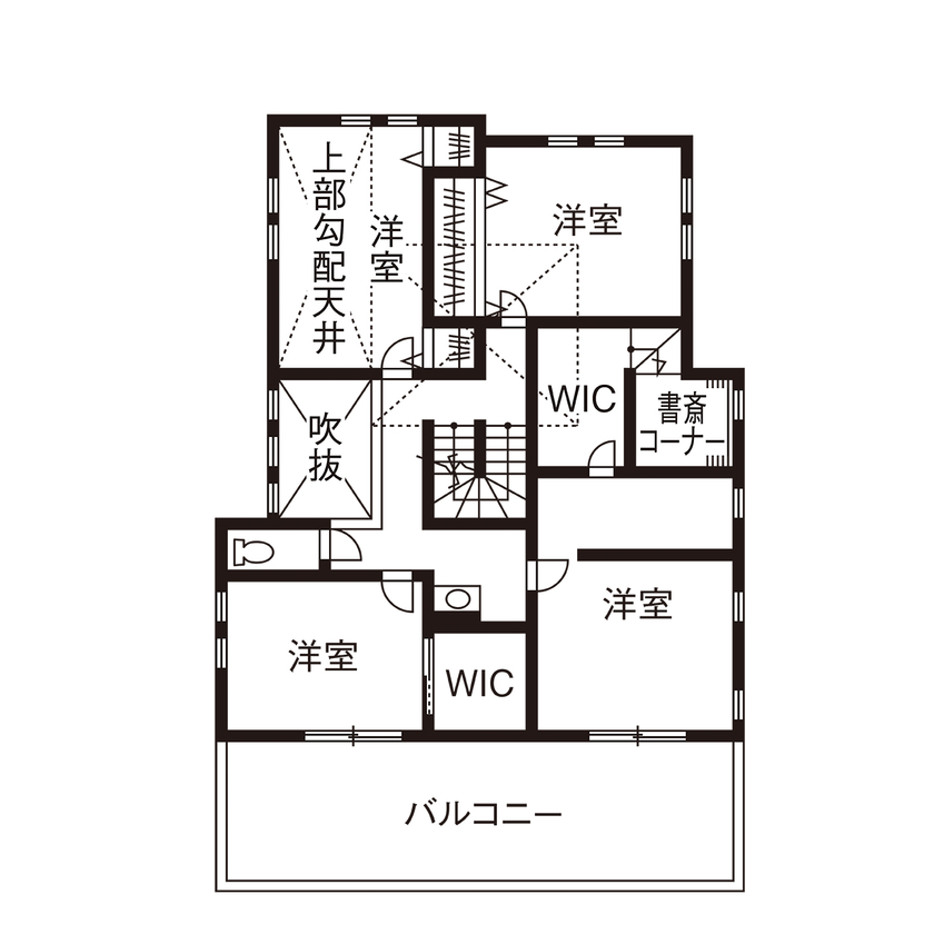 タマホーム 【4000万円台/209.09平米/間取り有】コストパフォーマンスの高さを評価。おうち時間を楽しめるゆとりある家の間取り図（6LDK）2階