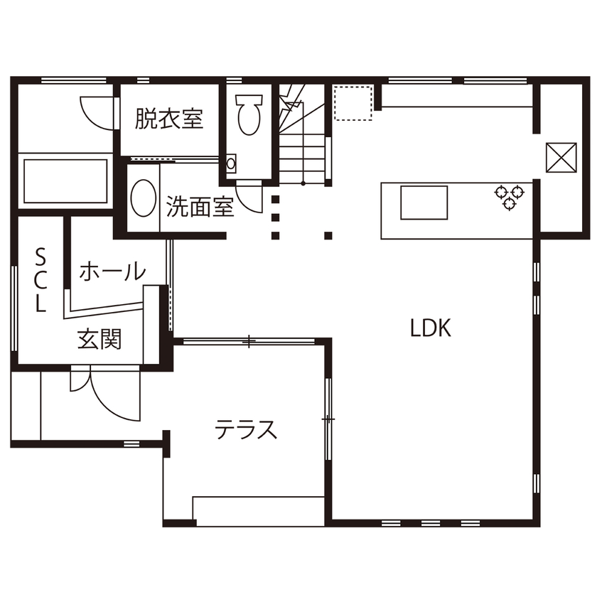 タマホーム 【2000万円台/107.64平米/間取り有】オプションとの差額の少なさも評価。20代で叶えたカッコイイ住まいの間取り図（3LDK）1階