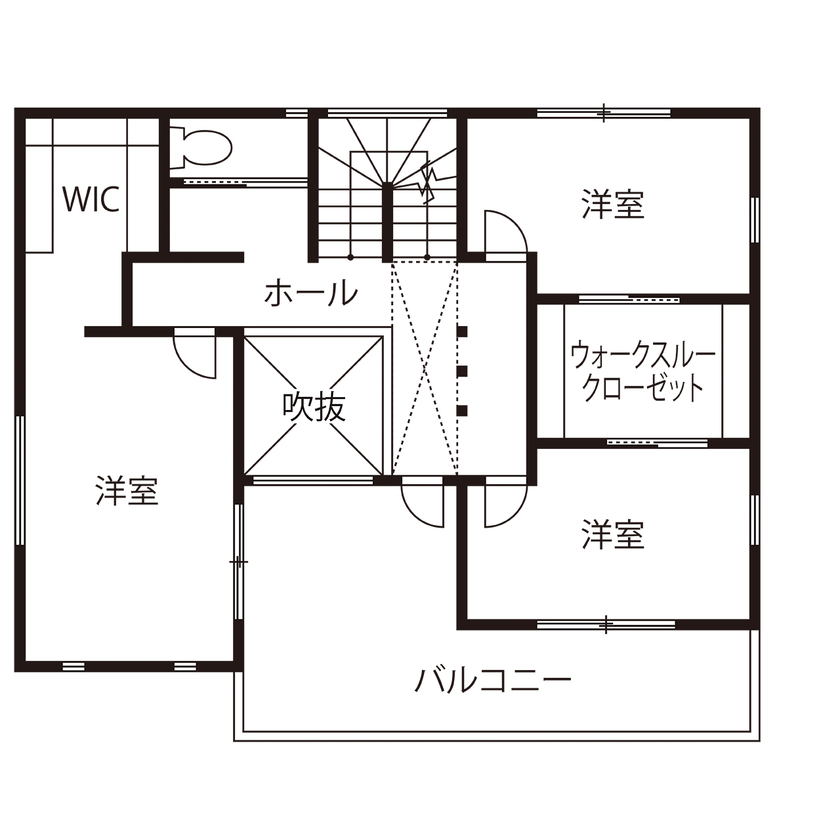 タマホーム 【2000万円台/107.64平米/間取り有】オプションとの差額の少なさも評価。20代で叶えたカッコイイ住まいの間取り図（3LDK）2階