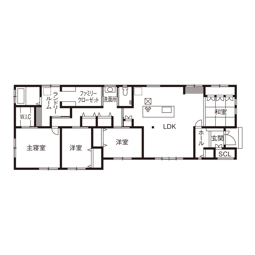 タマホーム 【2000万円台/130.01平米/間取り図有】高い断熱性能と巧みな設計で夏も冬も快適、風が抜ける平屋の住まいの間取り図（4LDK）1階