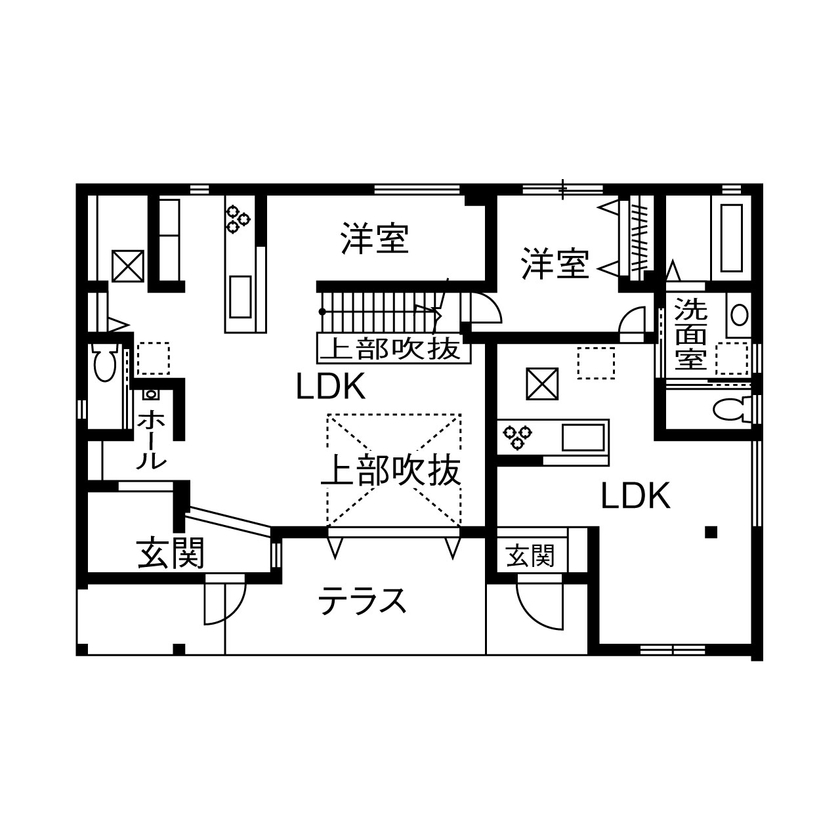 タマホーム 【3000万円台/167.06平米/間取り図有】収納や家事動線に特にこだわった、夏も冬も快適に暮らせる二世帯住宅の間取り図（5LDK＋1LDK）1階