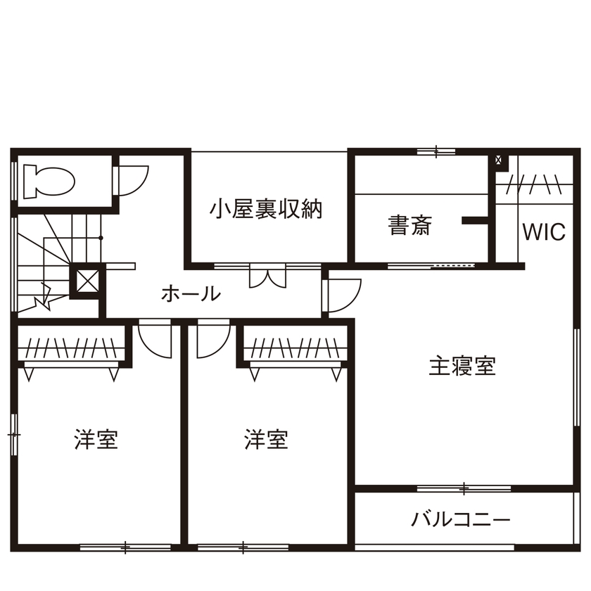 タマホーム 【2000万円台/127.23平米/間取り図有】設計の自由度とプランの良さを評価。家事ラクな動線も特徴の快適な家の間取り図（3LDK）2階