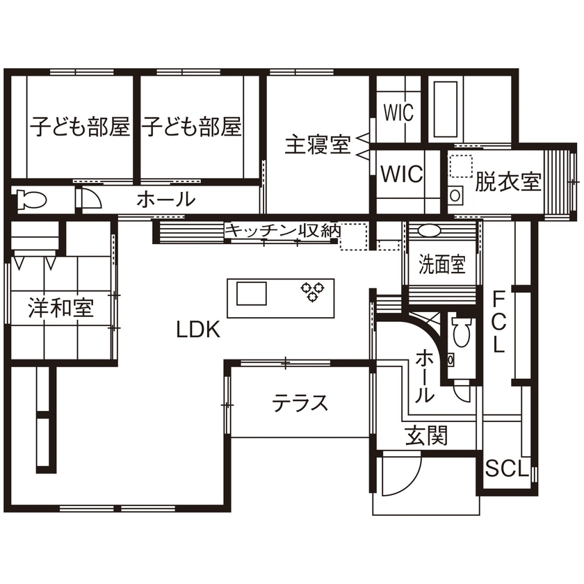 タマホーム 【3000万円台/127.32平米/間取り図有】ゆとりあふれる美しいホテルライクな平屋の住まいの間取り図（4LDK）1階