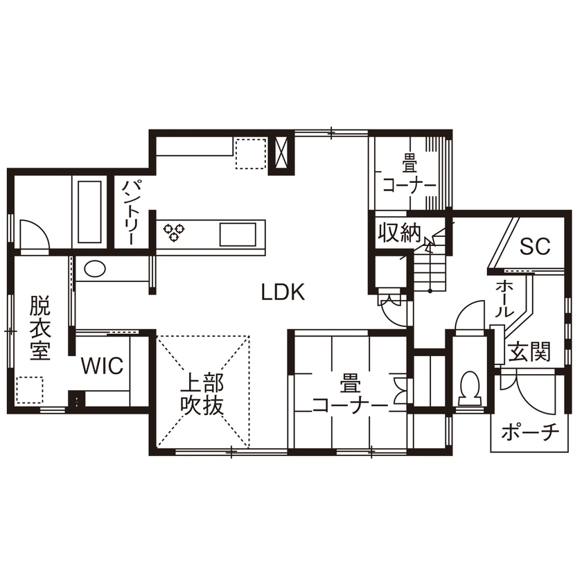 タマホーム 【2000万円台/125.86平米/間取り図有】レッドシダーやアイアン、間接照明の採用など彩り豊かで上質な住まいの間取り図（3LDK）1階
