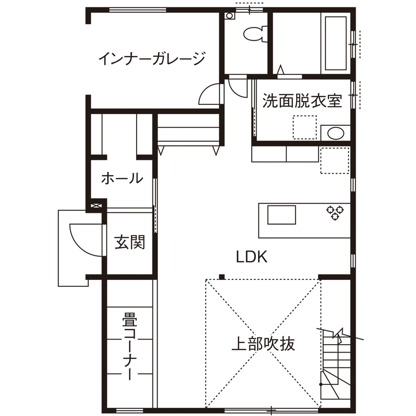 タマホーム 【2000万円台/130.83平米/間取り図有】デザインも家事ラクも希望を叶えたお気に入りのアメリカンハウスの間取り図（3LDK）1階