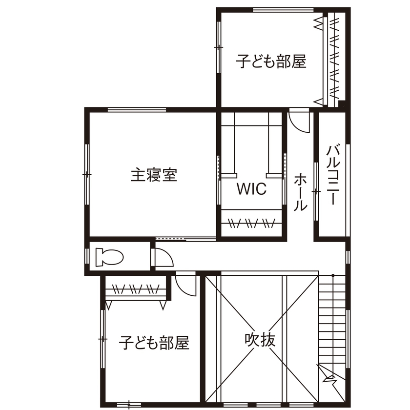 タマホーム 【2000万円台/130.83平米/間取り図有】デザインも家事ラクも希望を叶えたお気に入りのアメリカンハウスの間取り図（3LDK）2階
