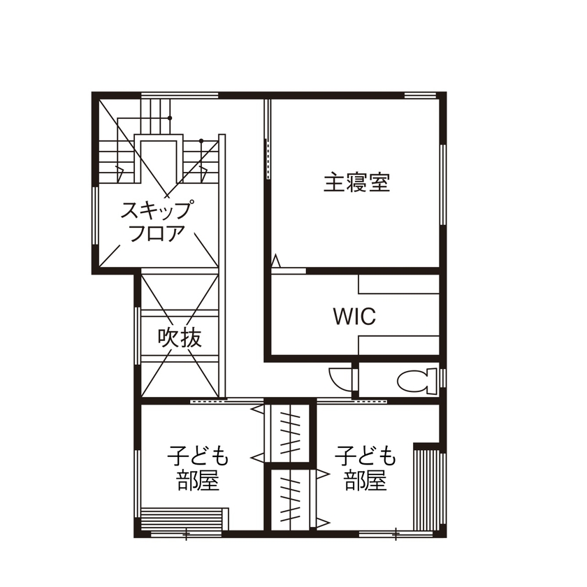 タマホーム 【2000万円台/141.6平米/間取り図有】家族が居心地の良いLDKに集まる、スキップフロアが特徴の上質な住まいの間取り図（3LDK）2階