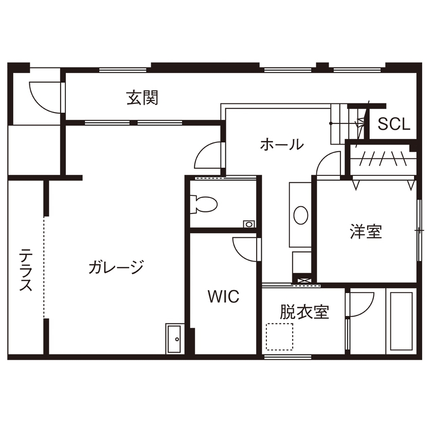 タマホーム 【3000万円台/117.99平米/間取り図有】夢を叶えたバイクガレージハウス。メンテナンスも楽しい最高の休日の間取り図（2LDK）1階