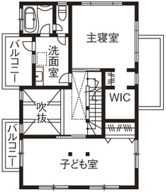 古河林業 【ウッドデッキ/高台/吹抜け】眺望をもインテリアとしてデザイン　いつも家族を近くに感じられる家の間取り図（2LDK）2階